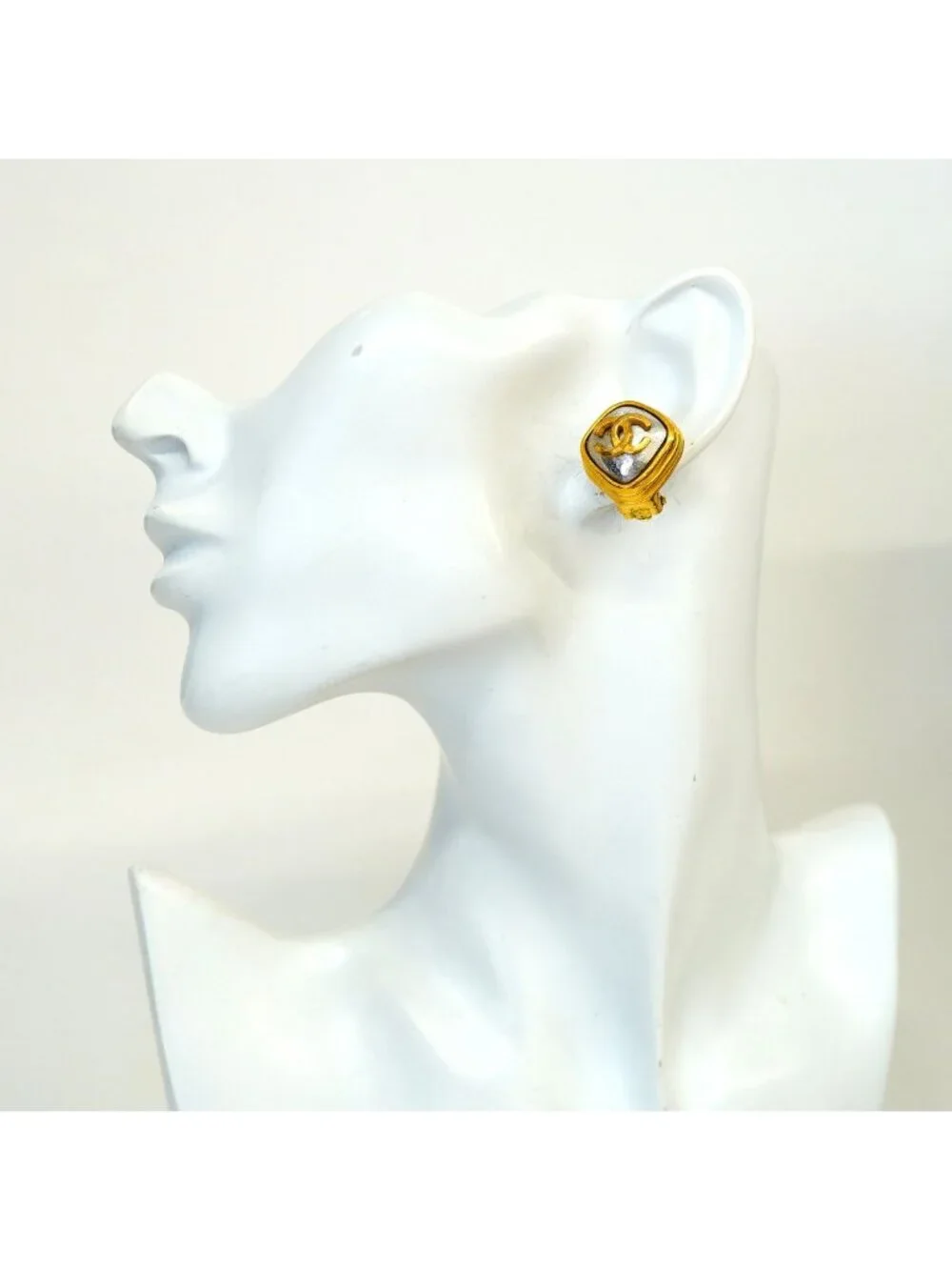 Chanel Earrings Vintage CC Logo Gold Plated Silver